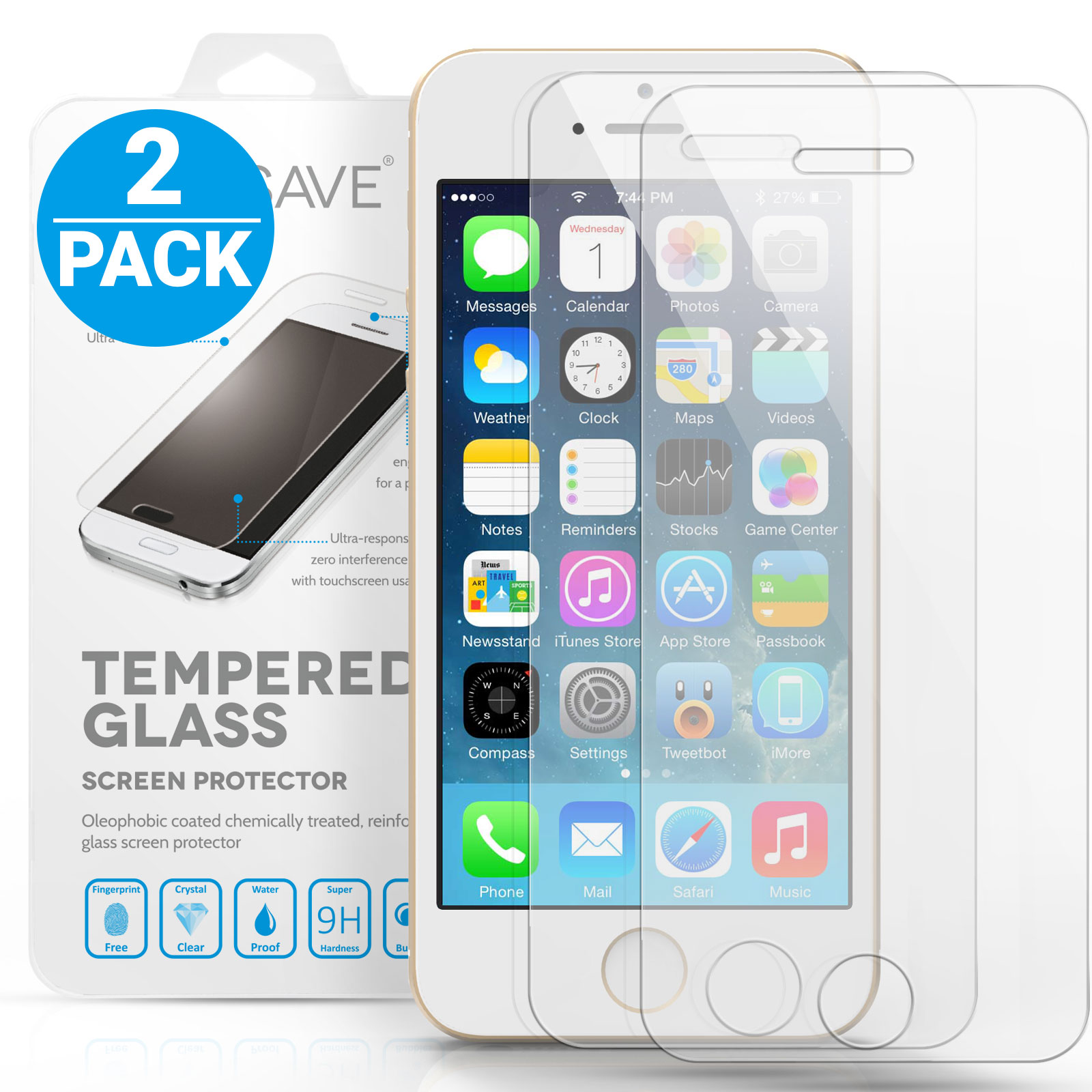Yousave Accessories iPhone SE / 5s / 5C Glass Screen Protector - Twin Pack
