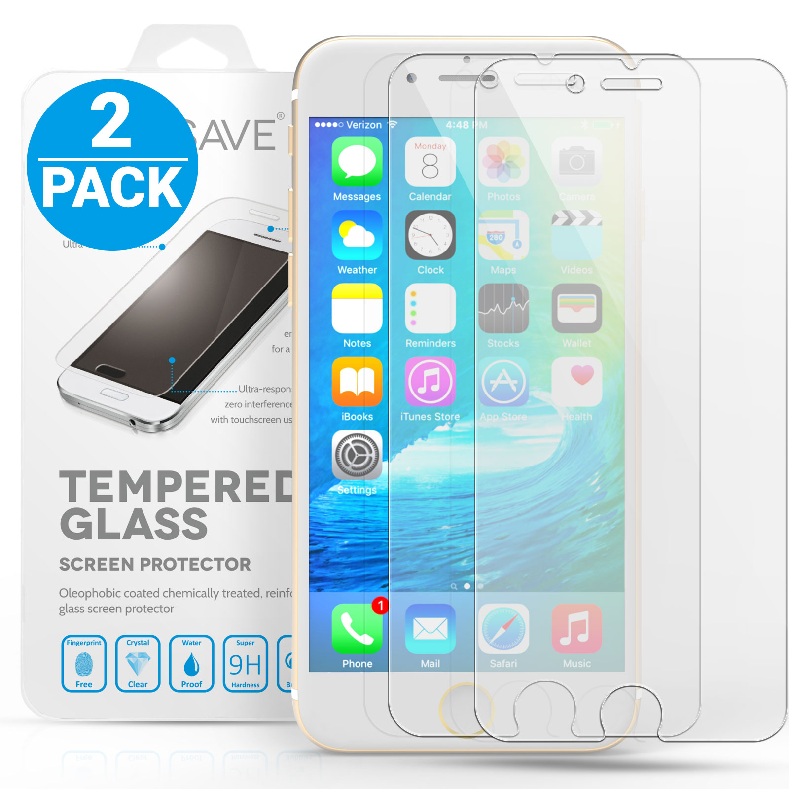Yousave Accessories iPhone 6 / 6s Glass Screen Protector - Twin Pack