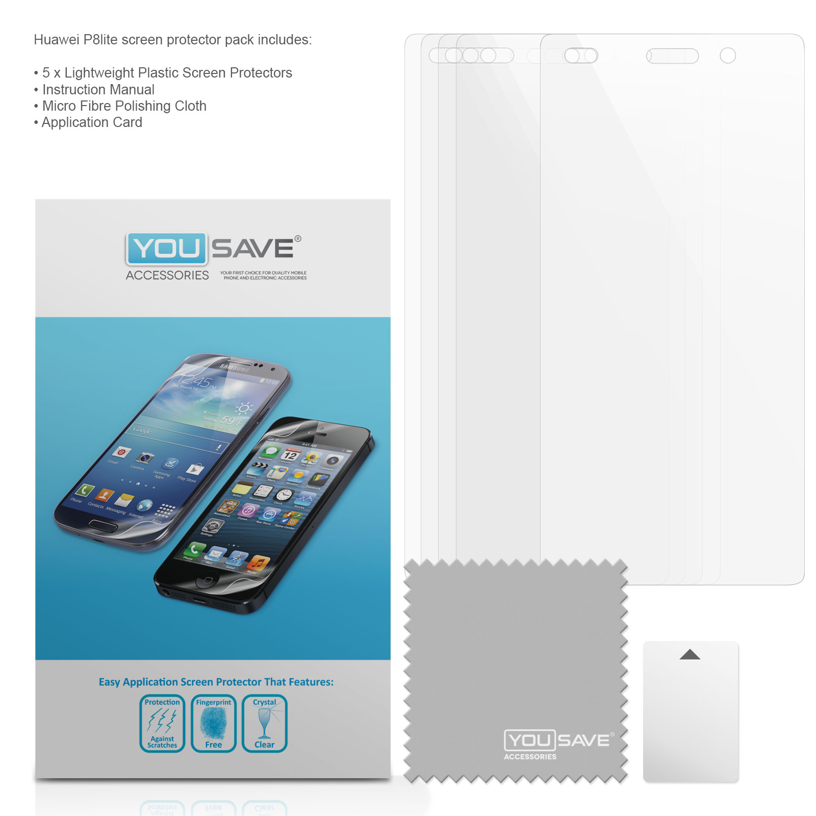 Yousave Accessories Huawei P8 Lite Screen Protectors x5