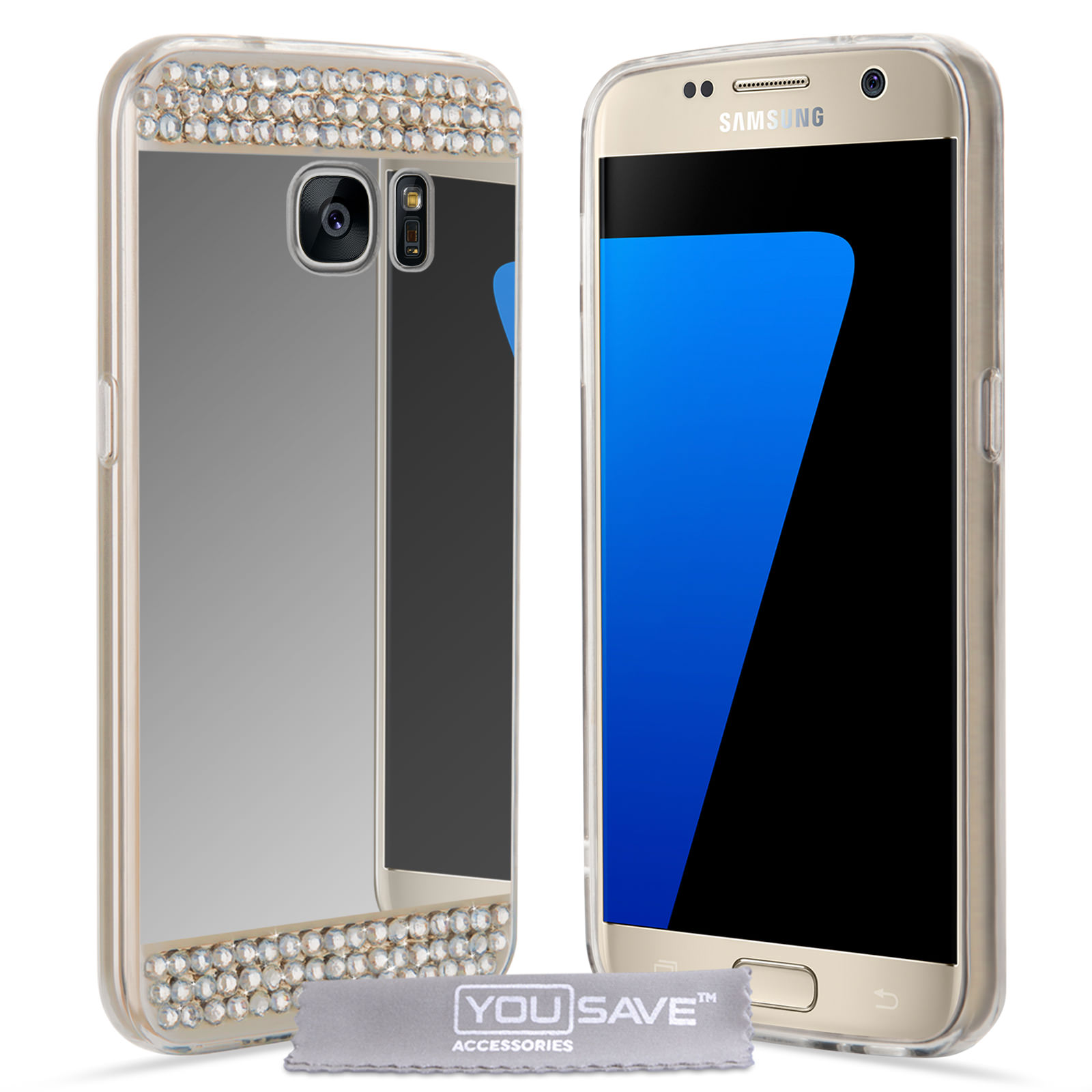 Yousave Accessories Samsung Galaxy S7 Mirror Diamond Case - Silver