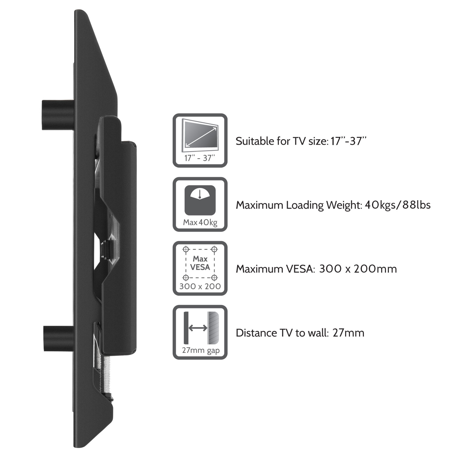 Yousave Accessories Slim Compact Fixed Position TV Wall Mount Bracket for 17