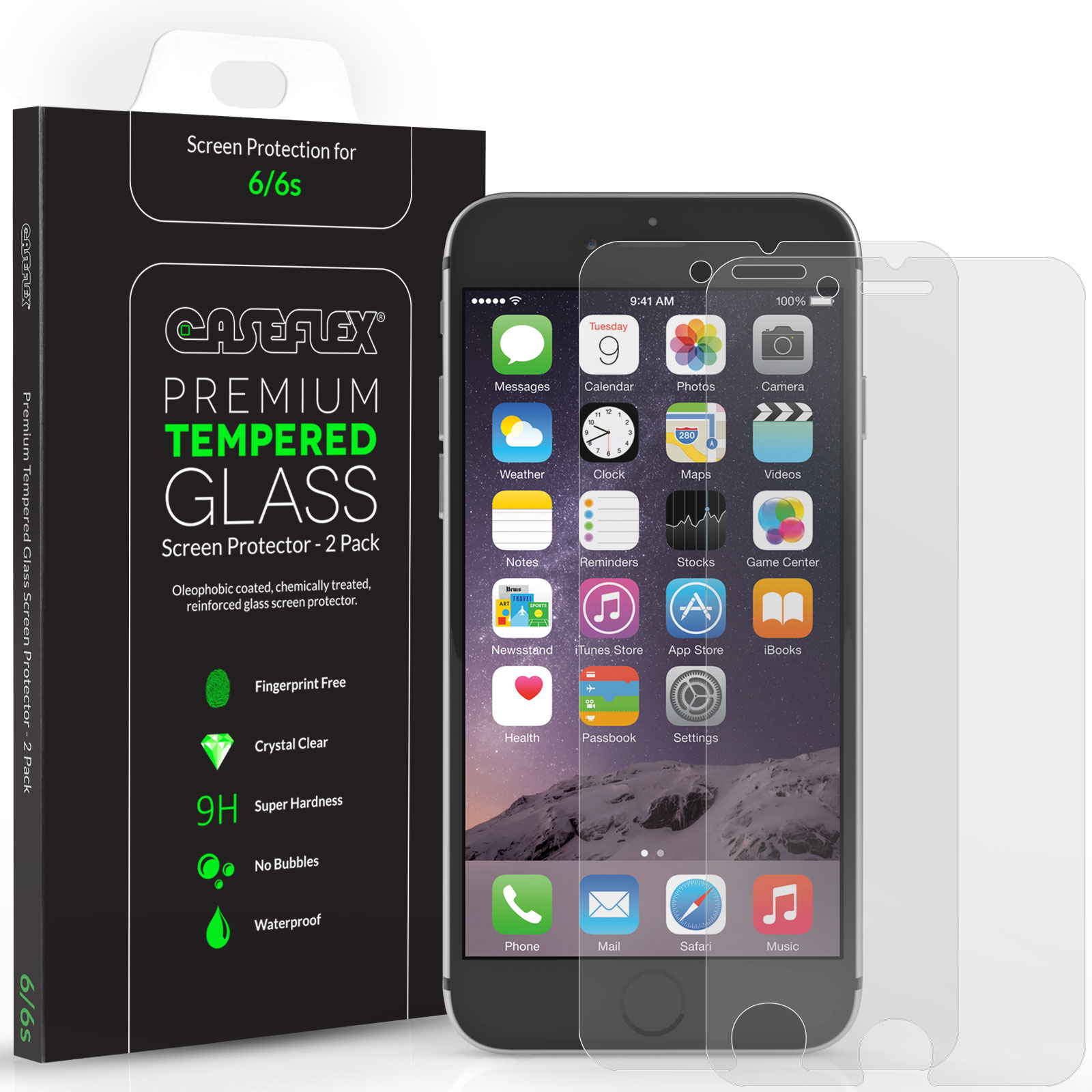 Caseflex iPhone 6S Screen Protector Tempered Glass - 2 Pack [3D Touch Compatible 0.2mm Thickness / 9H Hardness Rating]
