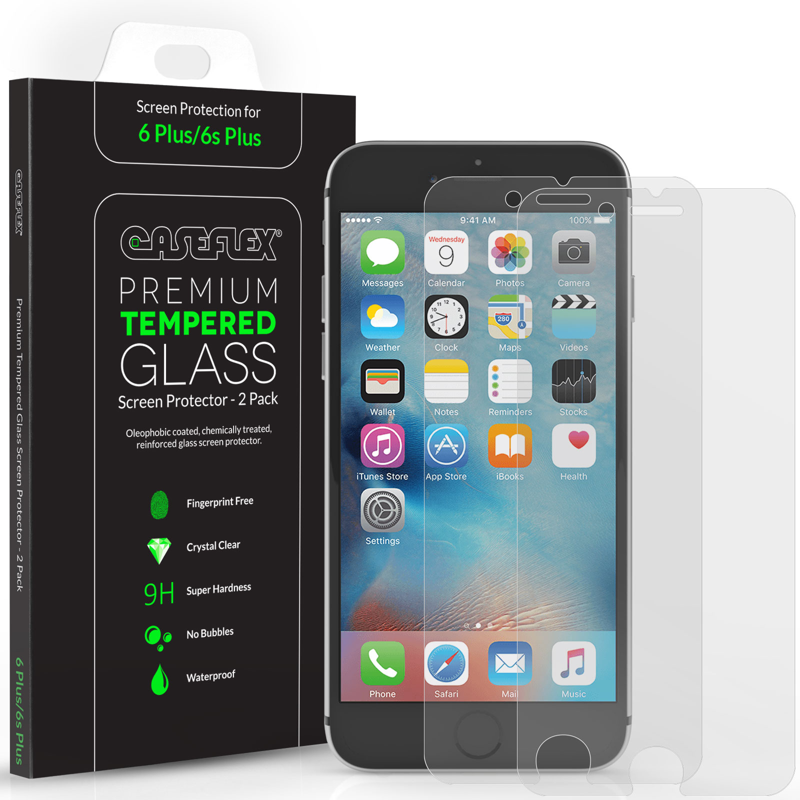 Caseflex iPhone 6S Plus Screen Protector Tempered Glass - 2 Pack [3D Touch Compatible 0.2mm Thickness / 9H Hardness Rating]
