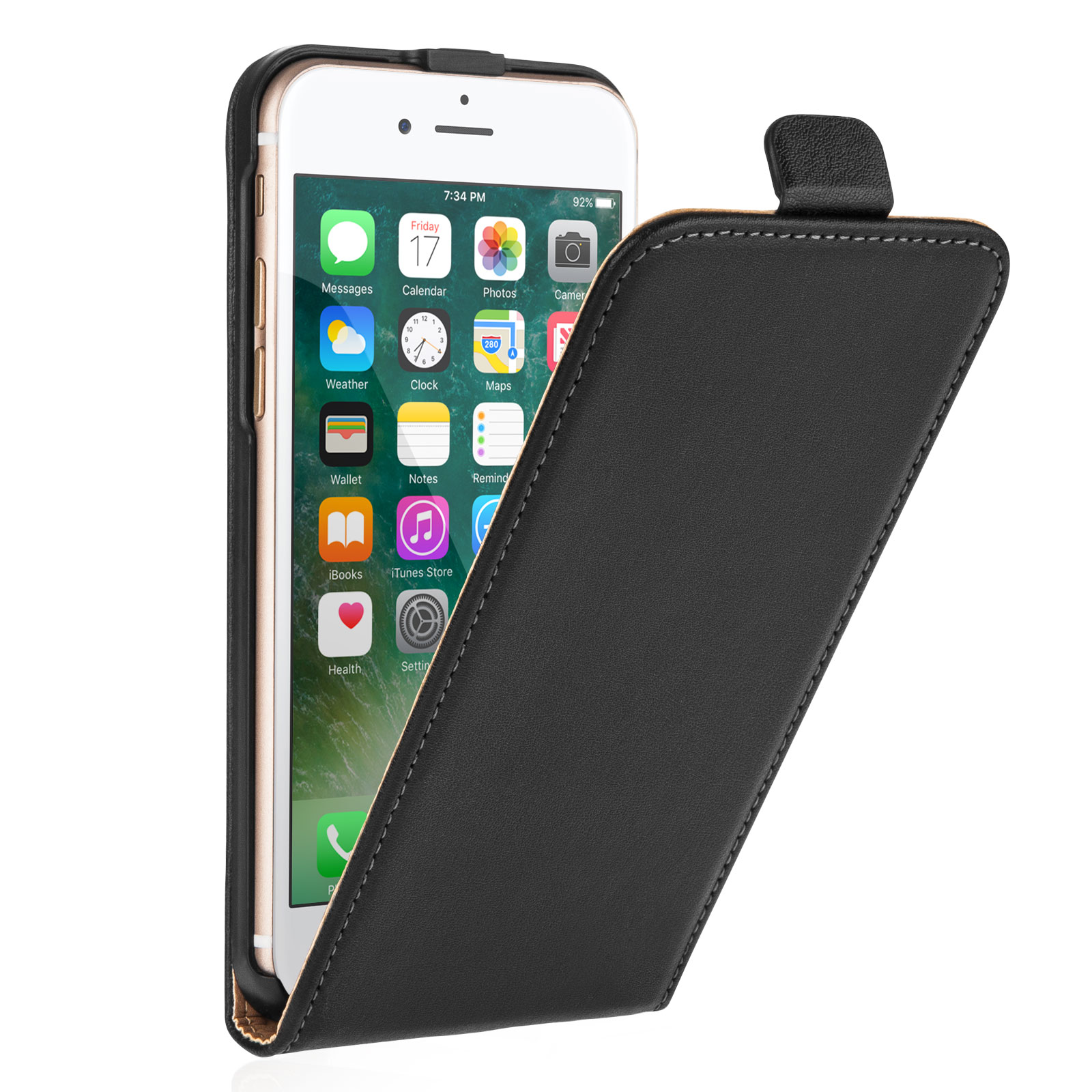 Caseflex iPhone 7 Real Leather Flip Case - Black | Mobi