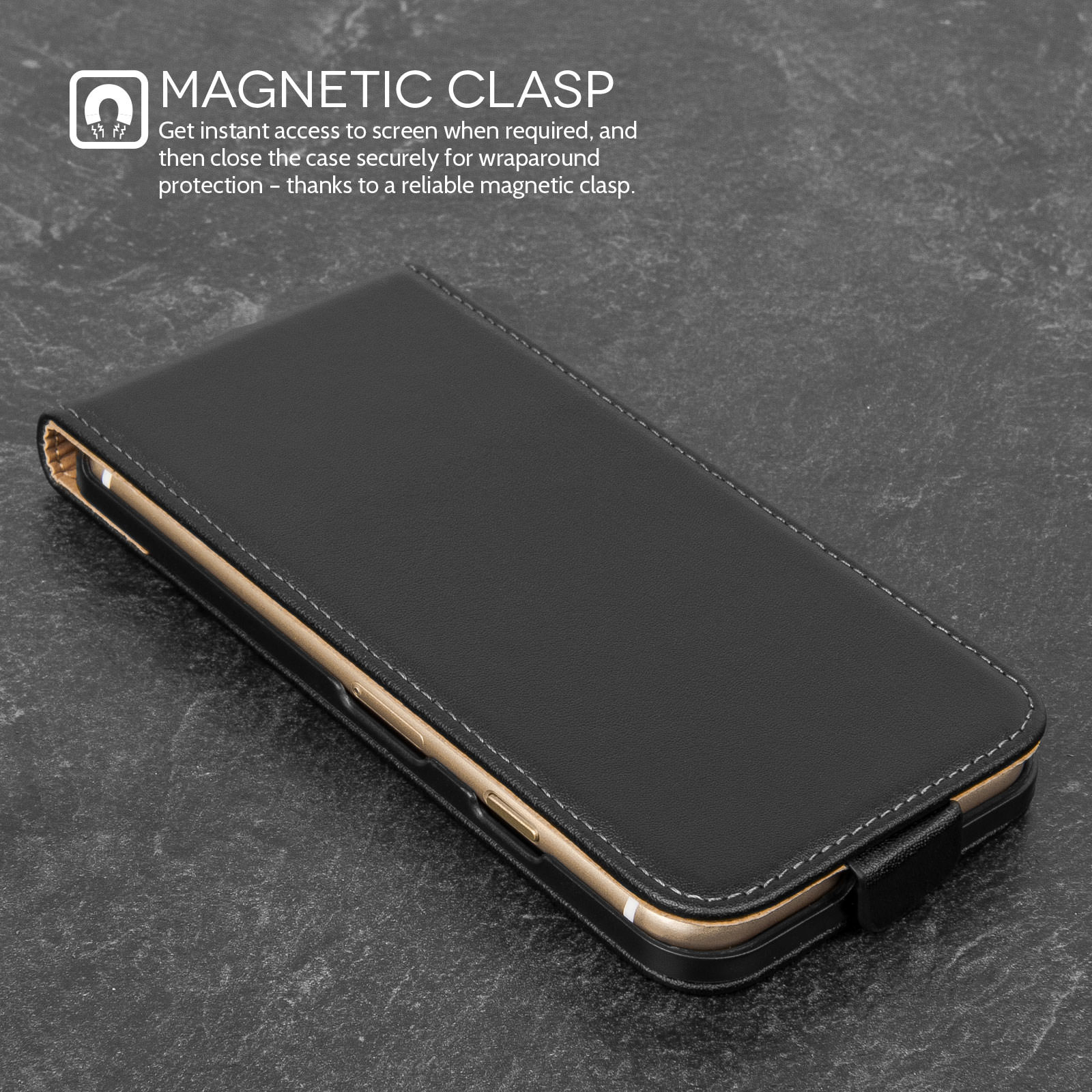 Caseflex iPhone 7 Real Leather Flip Case - Black