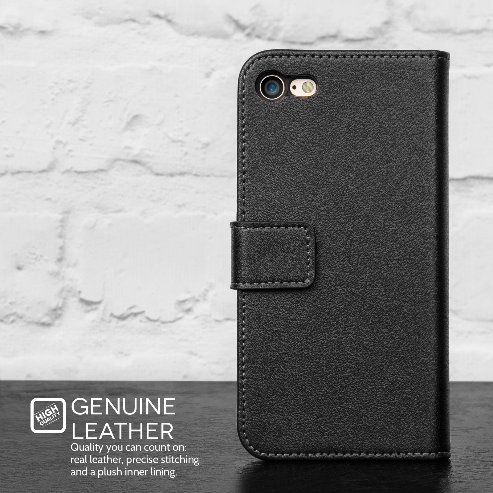 Caseflex iPhone 7 Real Leather Wallet Case - Black