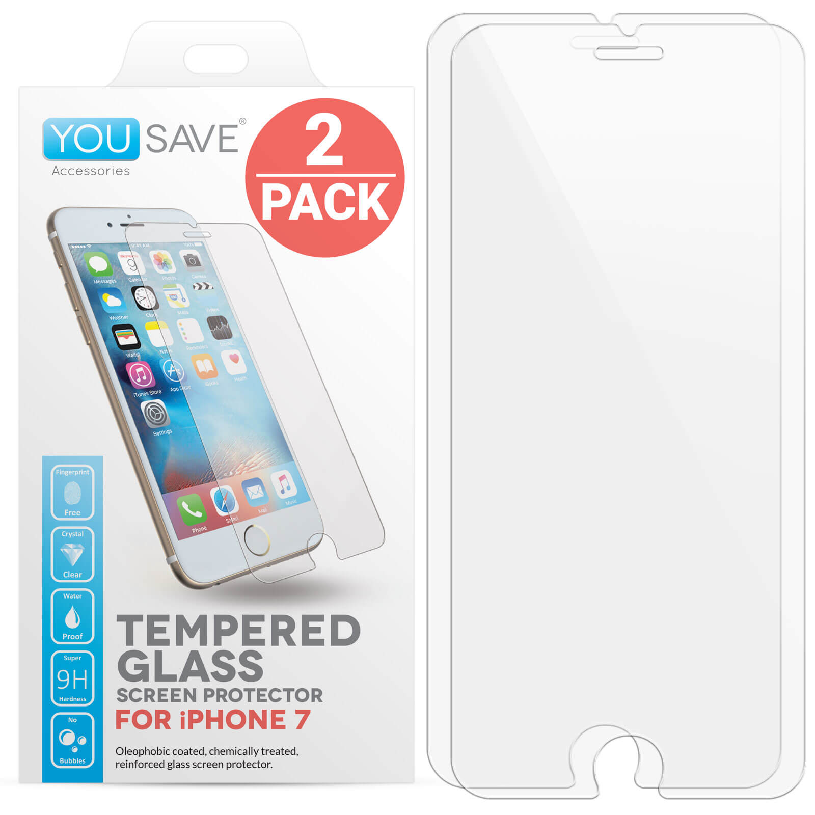 Yousave Accessories iPhone 7 Glass Screen Protector - Twin Pack