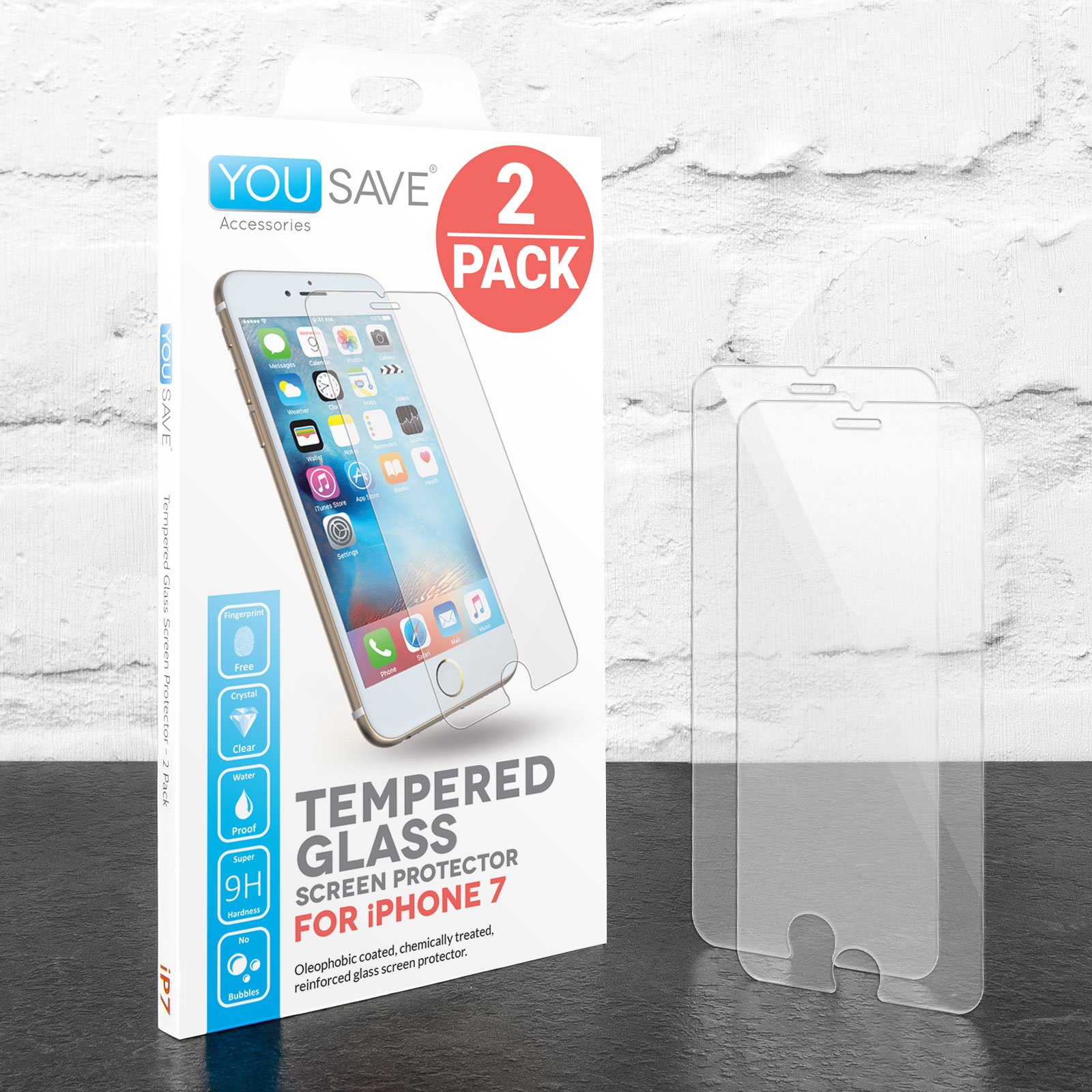 Yousave Accessories iPhone 7 Glass Screen Protector - Twin Pack