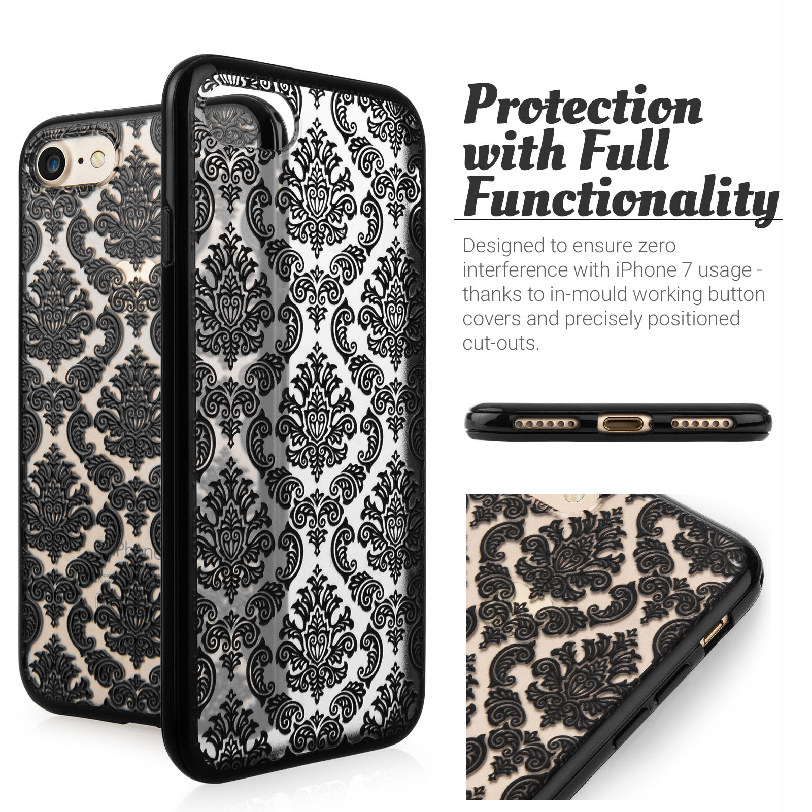 YouSave Accessories iPhone 7 Hard Case - Damask Black