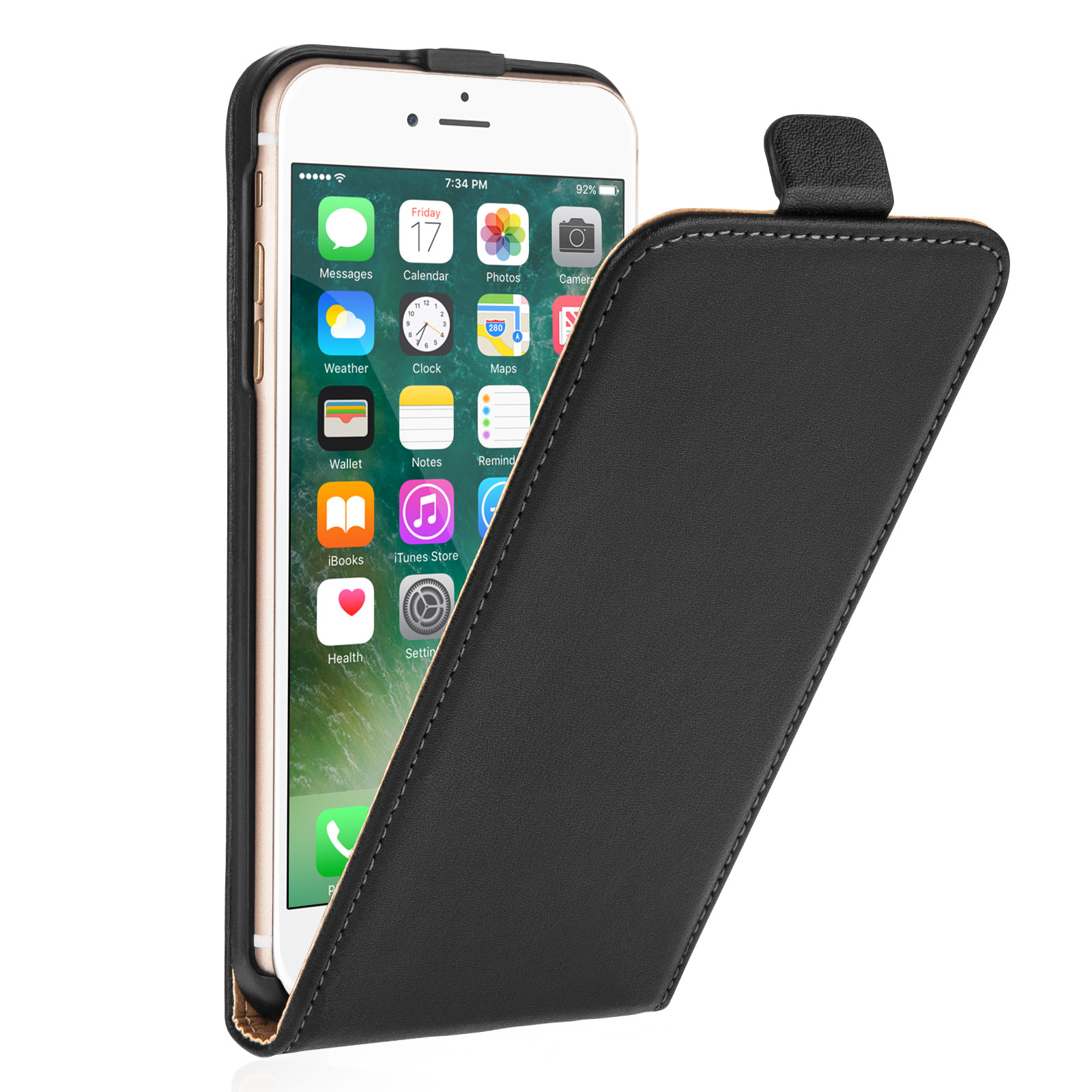 Caseflex  iPhone 7 Plus Real Leather Flip Case - Black