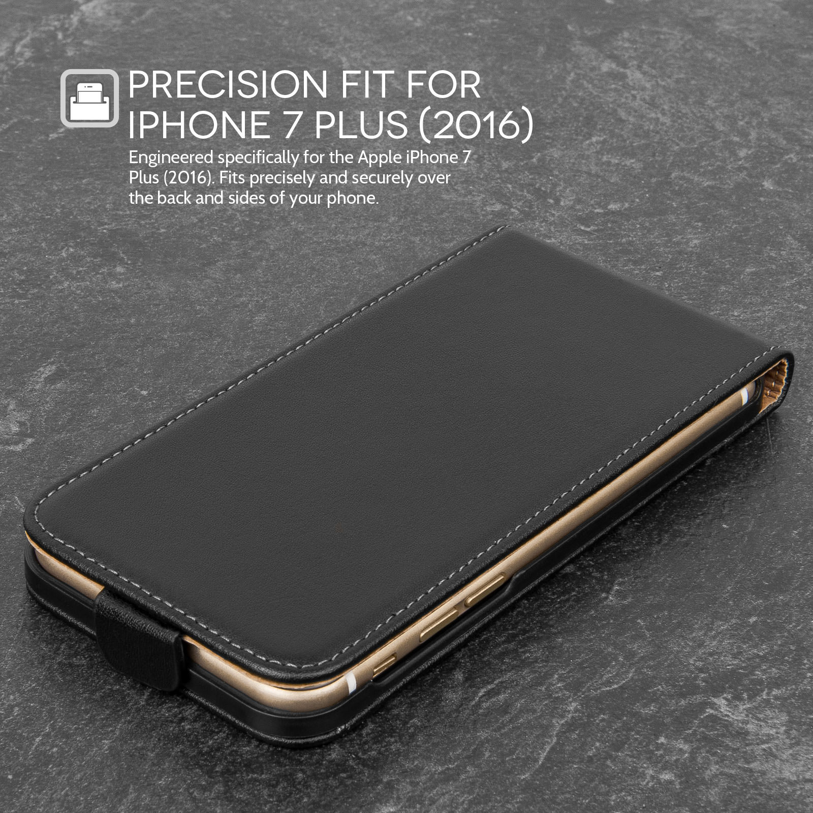 Caseflex  iPhone 7 Plus Real Leather Flip Case - Black