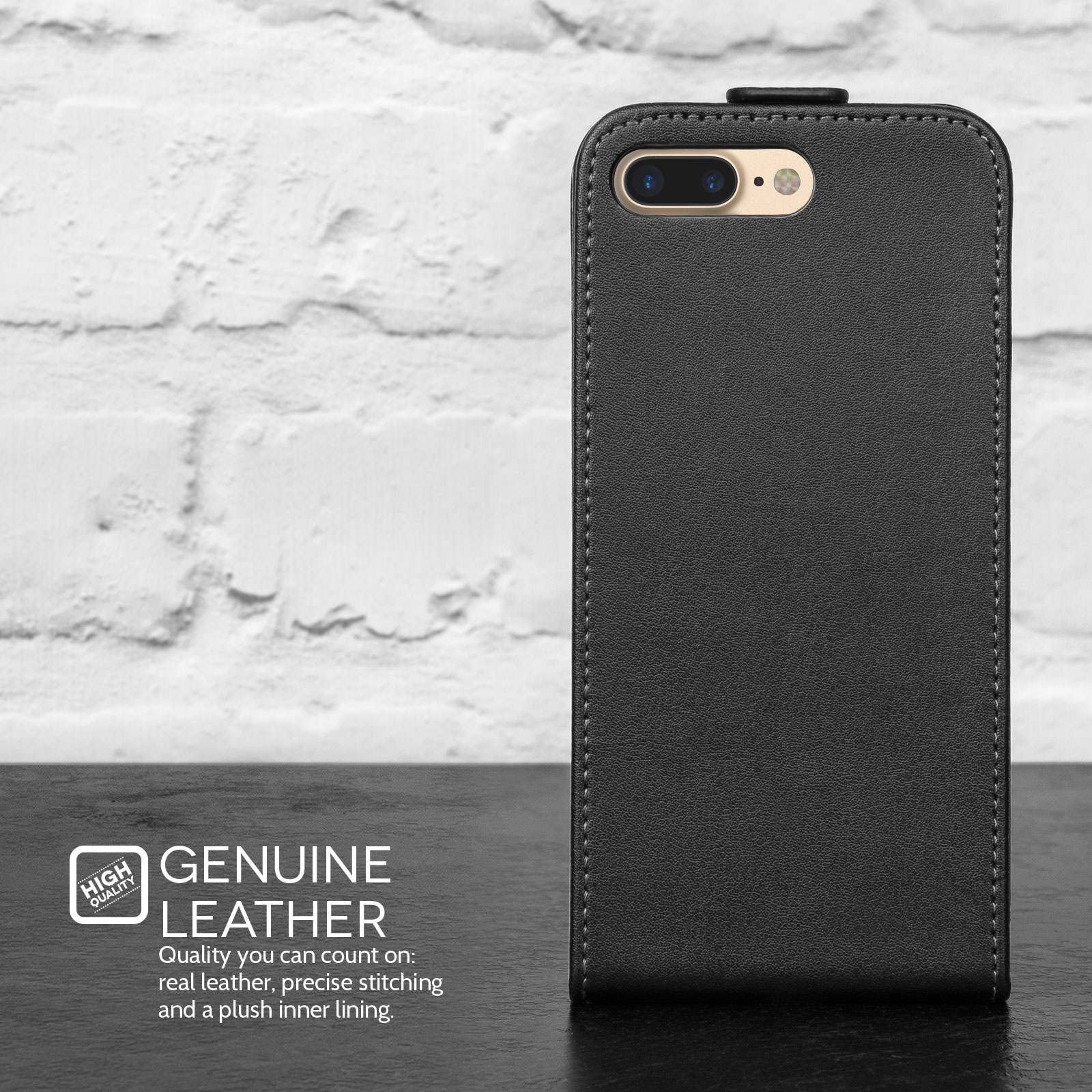 Caseflex  iPhone 7 Plus Real Leather Flip Case - Black
