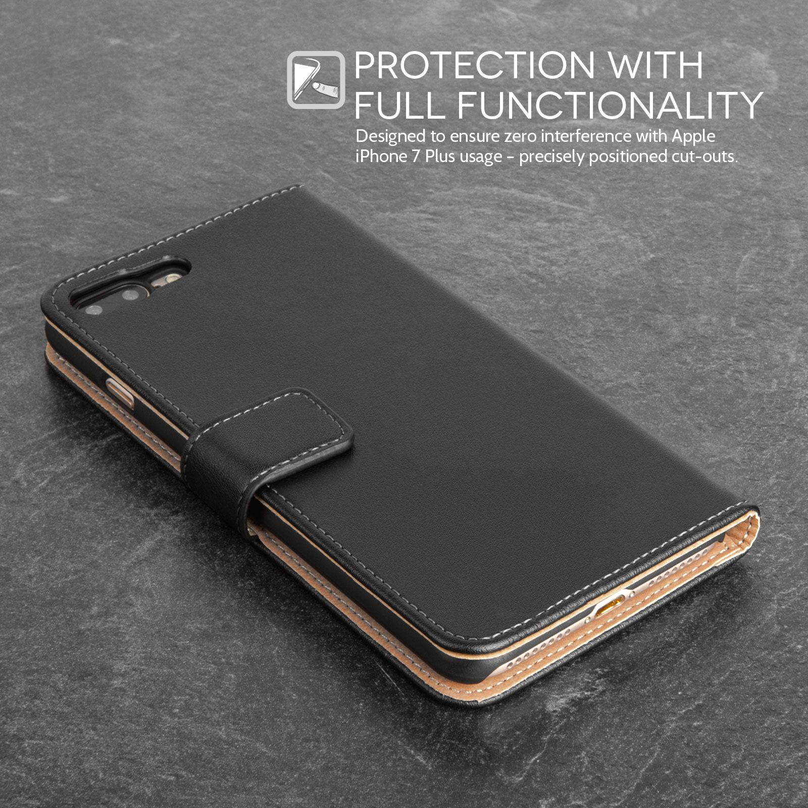 Caseflex iPhone 7 Plus Real Leather Wallet Case - Black