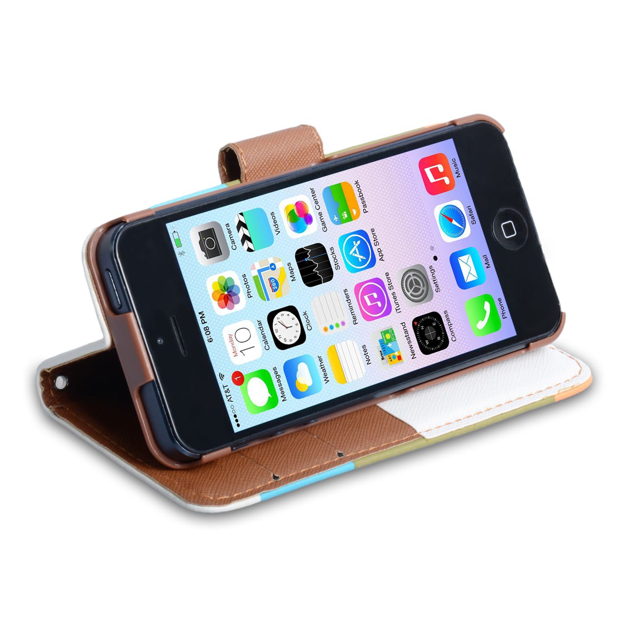 YouSave iPhone 5 / 5S Brown Inner Leather Effect Wallet Stand Case