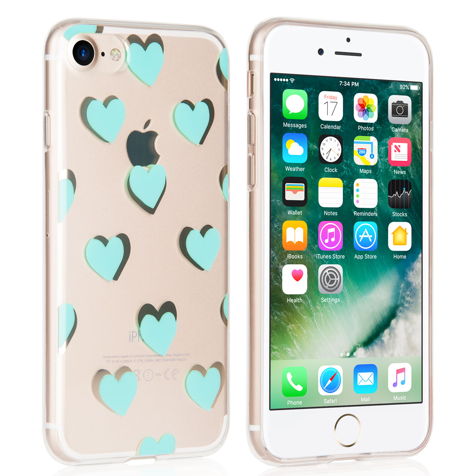 Yousave Accessories iPhone 7 Gel Case - Green Hearts 