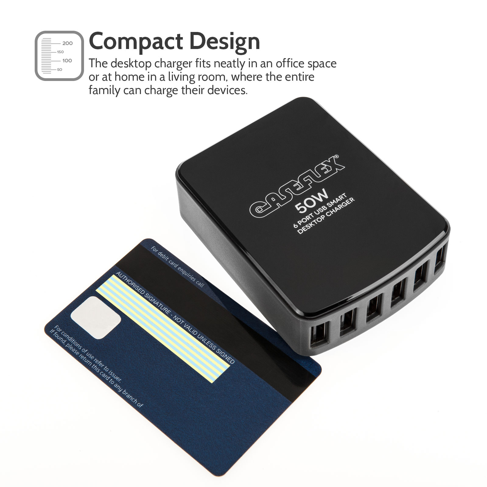Caseflex 50W 6 Port USB Smart Desktop Charger-Black