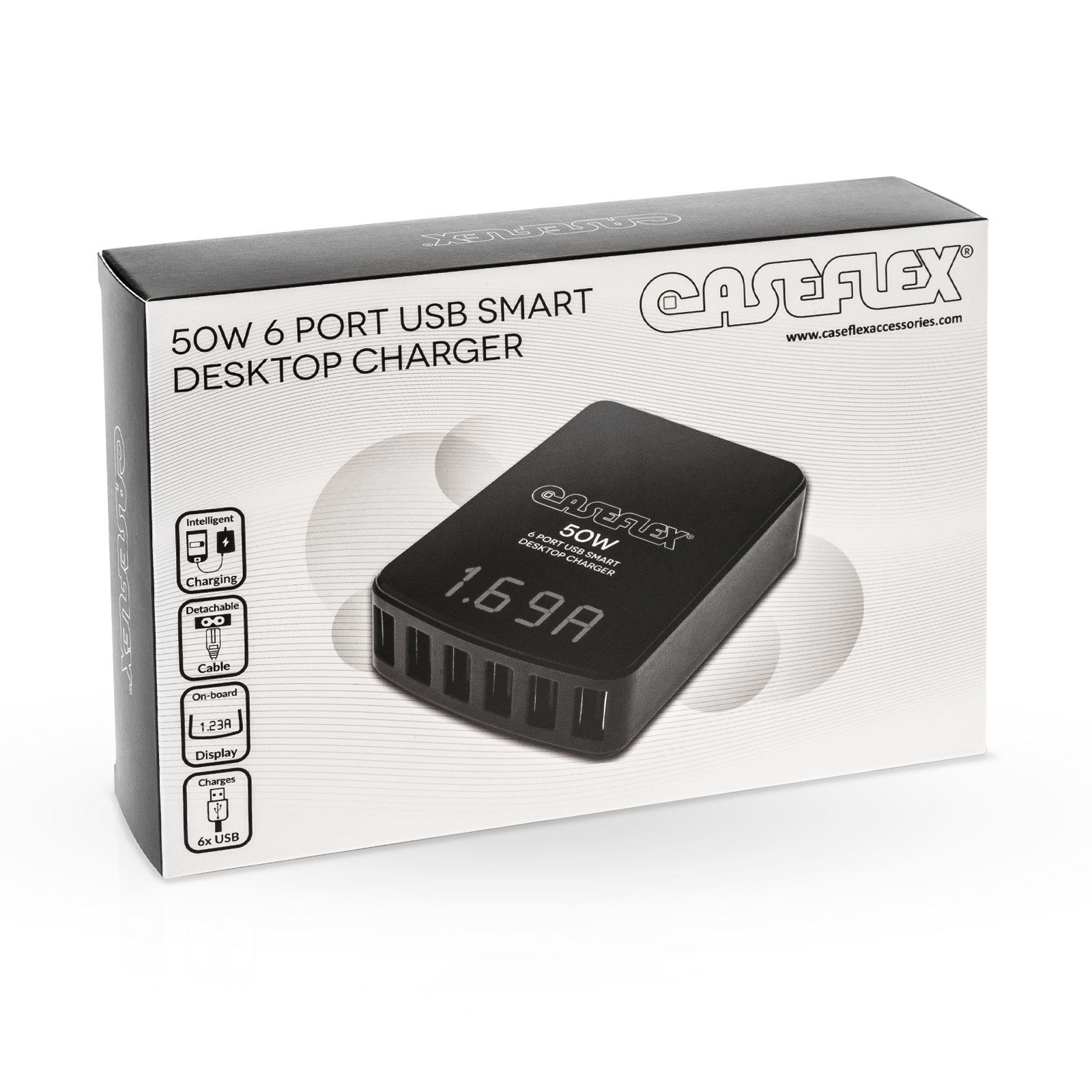 Caseflex 50W 6 Port USB Smart Desktop Charger-Black
