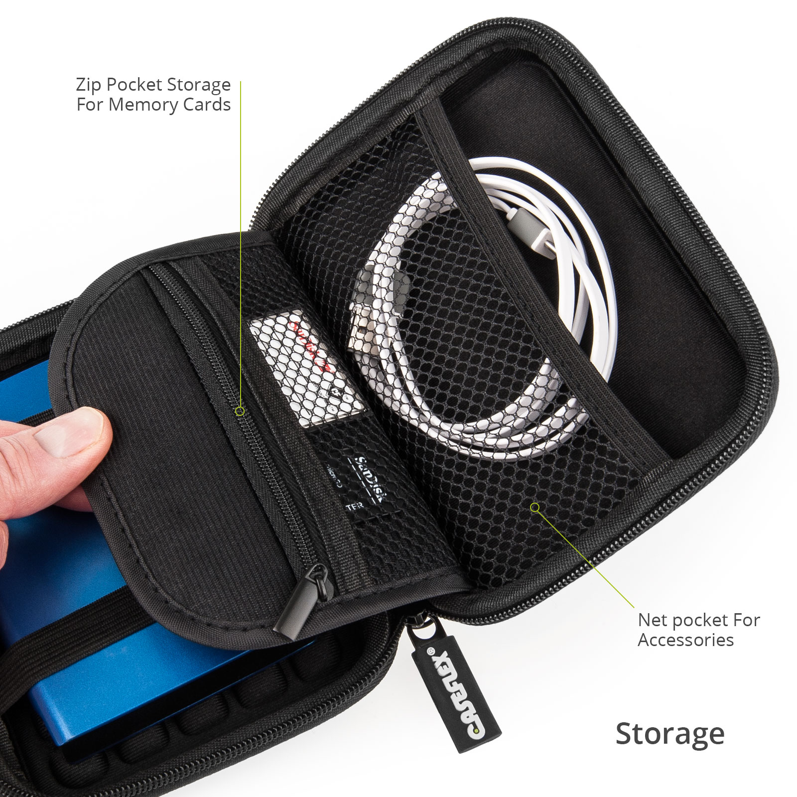 Caseflex Shockproof Hard Drive Case for 2.5 inch Portable External Hard Drives - Black