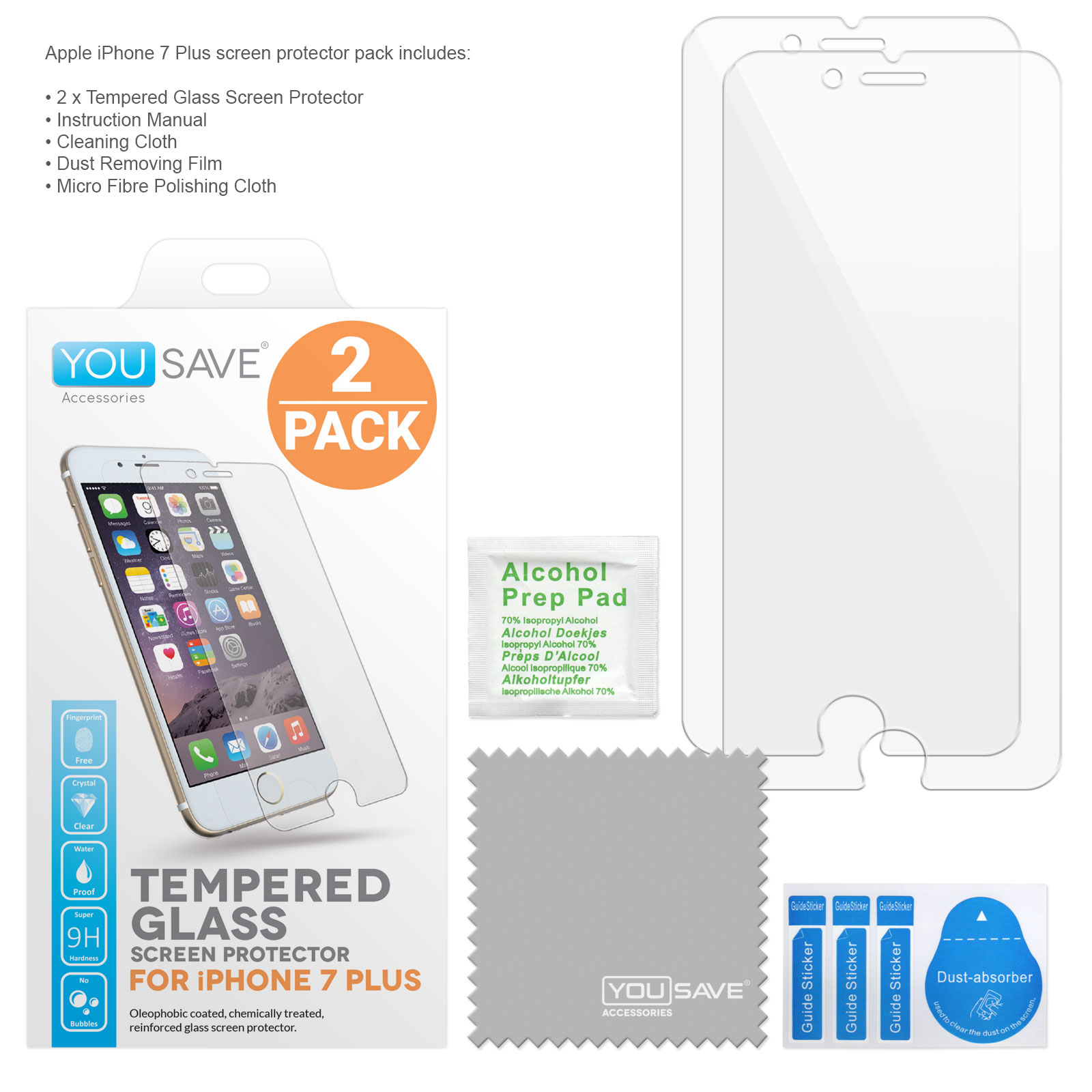 Yousave Accessories  iPhone 7 Plus Glass Screen Protector - Twin Pack