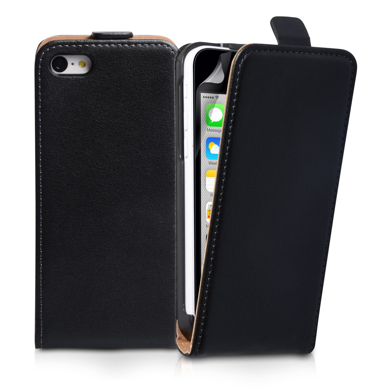 Caseflex iPhone 5C Real Leather Flip Case - Black