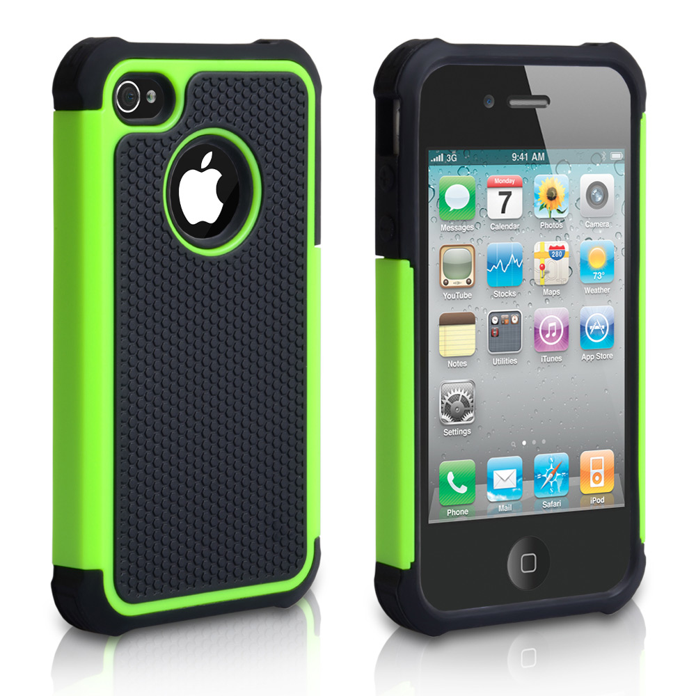 YouSave Accessories iPhone 4 / 4S Dual Combo Grip Case - Black-Green