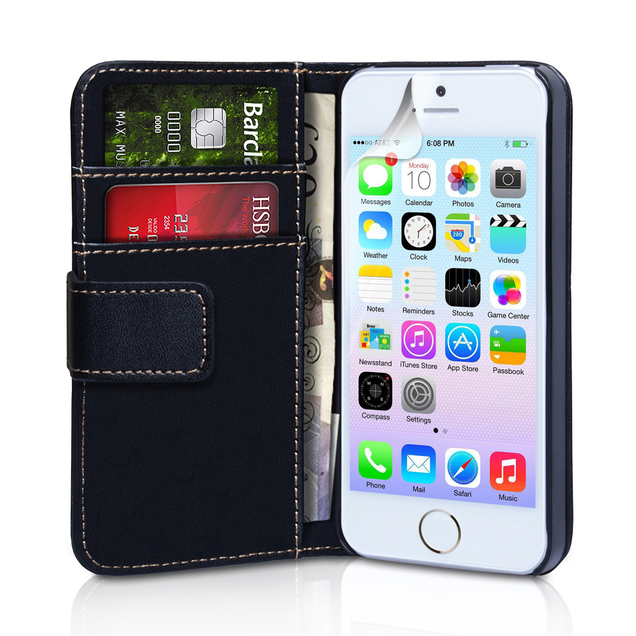 YouSave Accessories iPhone 5 and 5s Leather-Effect Wallet Case - Black