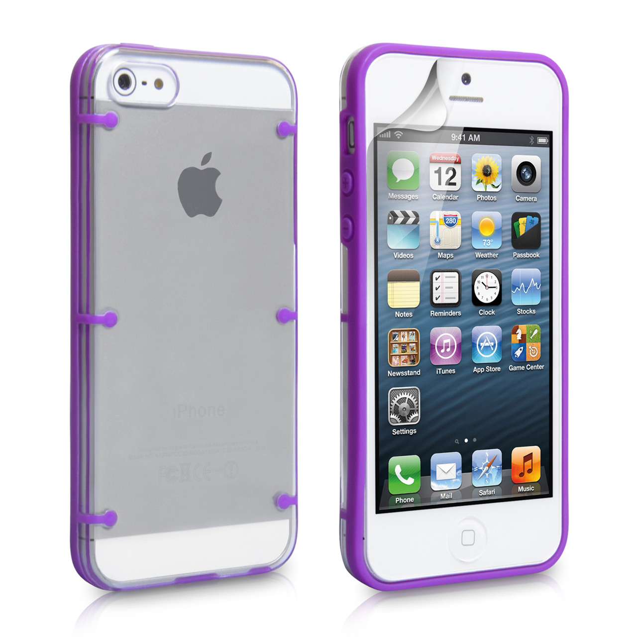 YouSave iPhone 5 / 5S 6 Dot Design Gel and Hard Hybrid Case - Purple