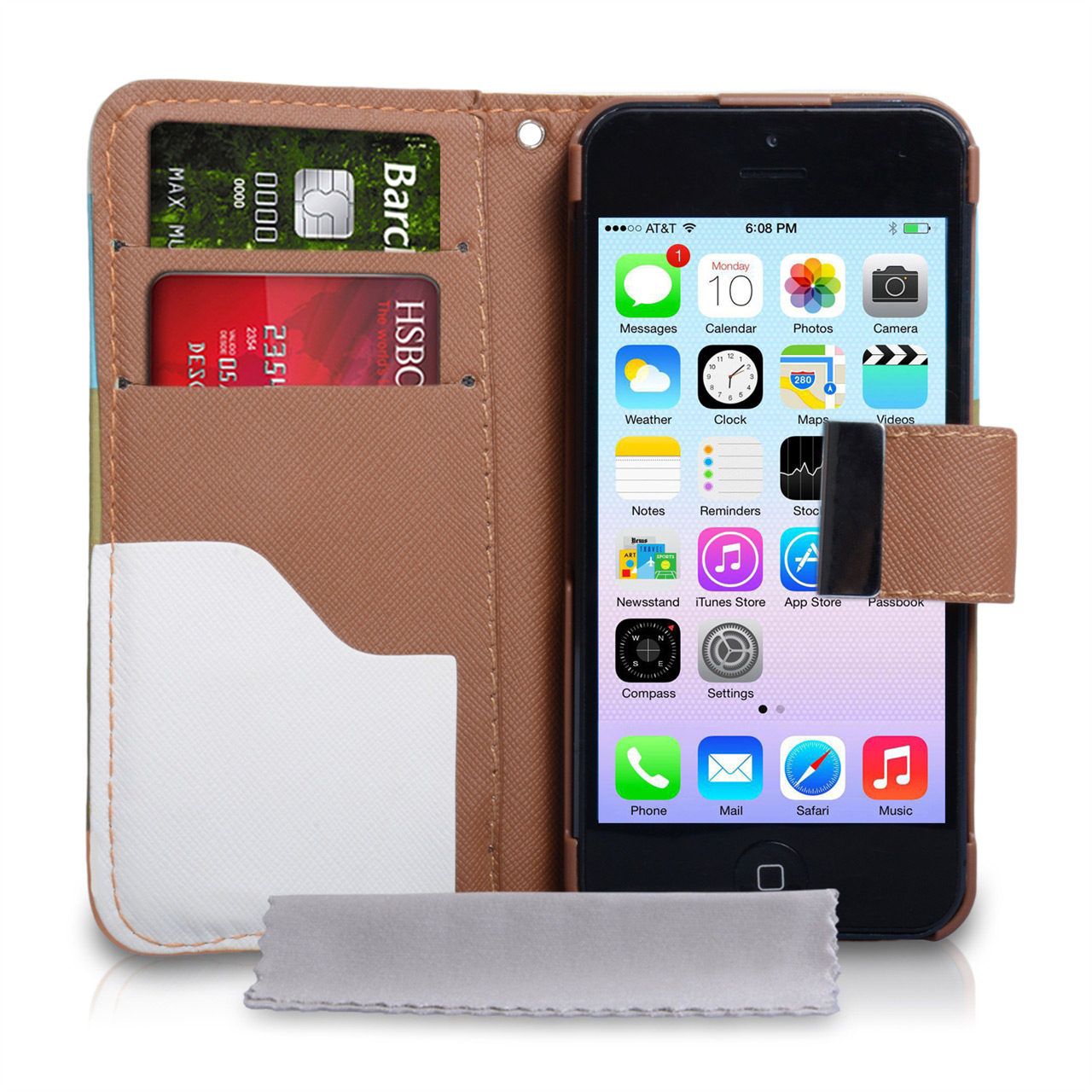 YouSave iPhone 5 / 5S Brown Inner Leather Effect Wallet Stand Case