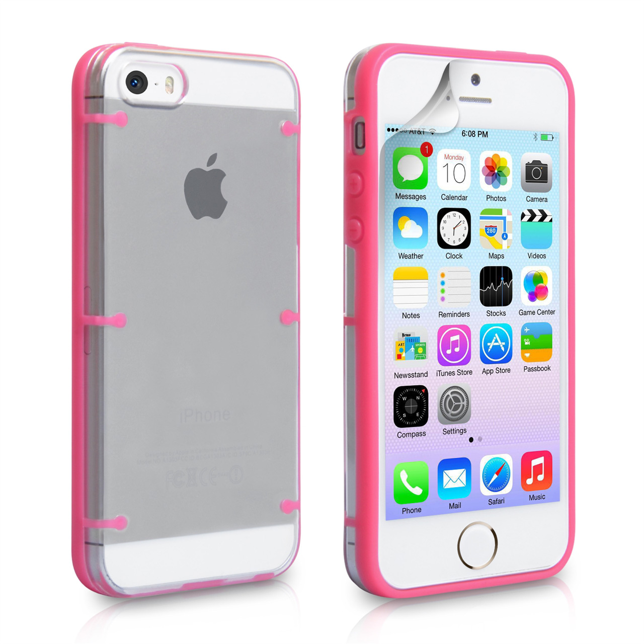YouSave iPhone 5/5S Hot Pink-Clear 6 Dot Design Gel Hard Hybrid Case