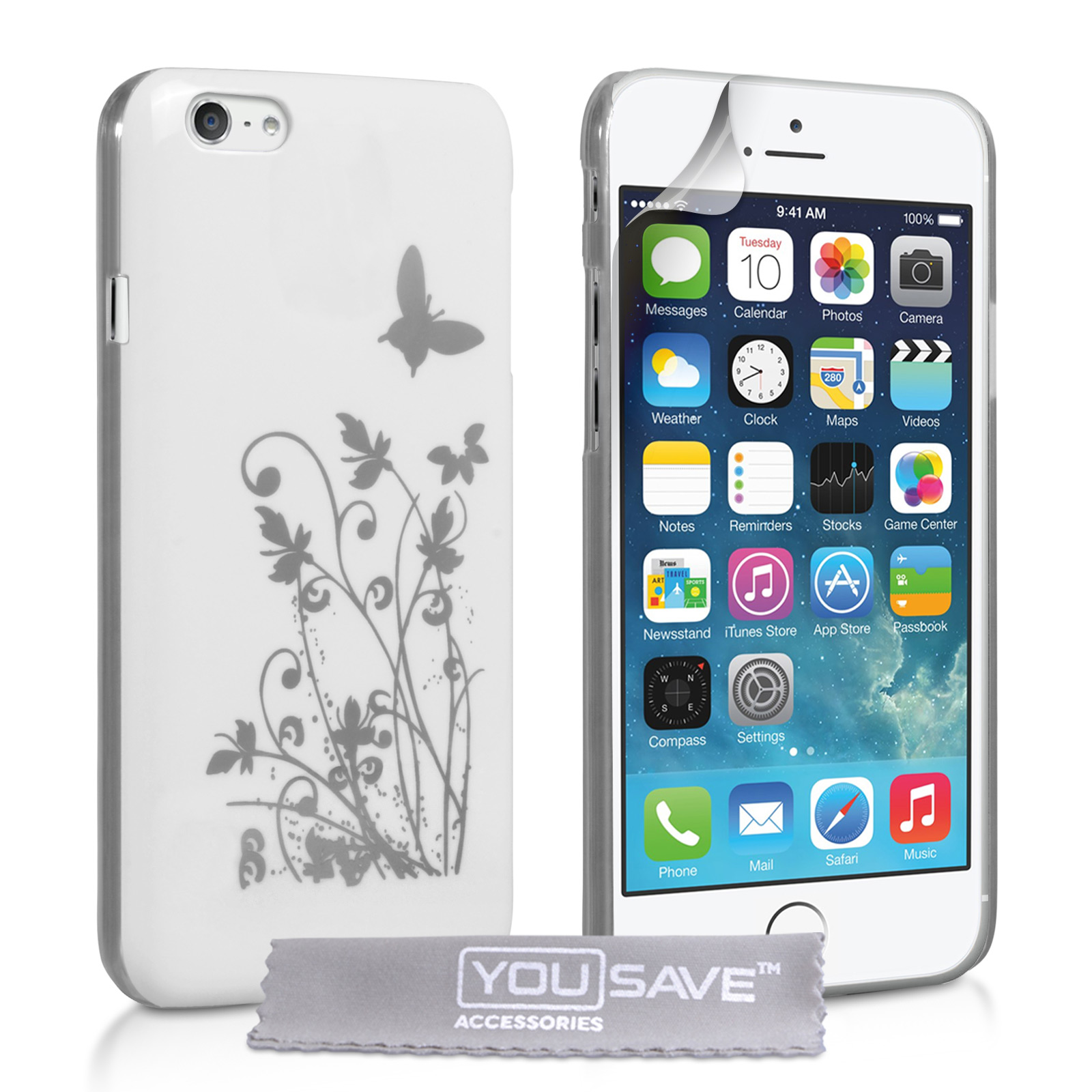 YouSave Accessories iPhone 6 and 6s Floral Butterfly Hard Case - White-Silver