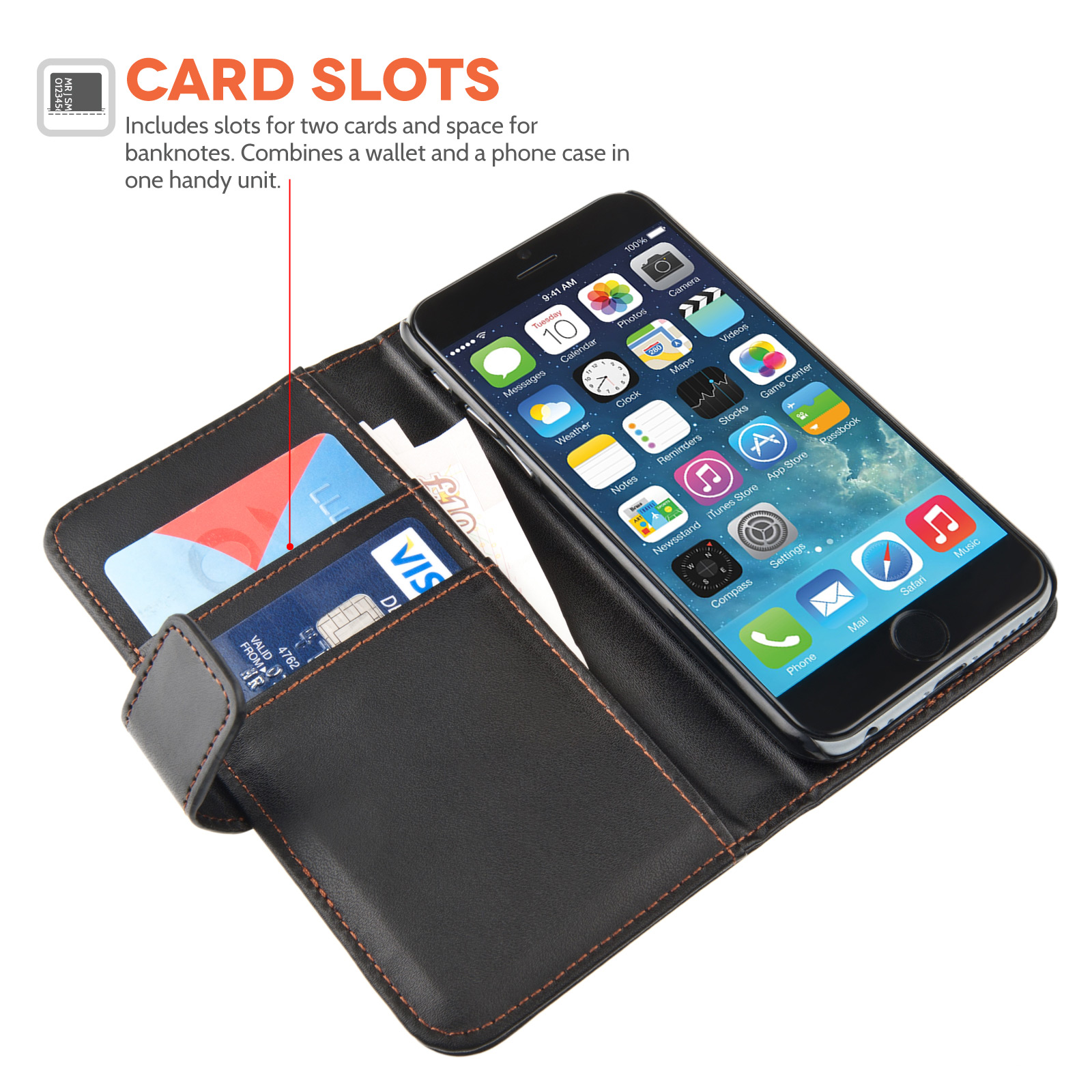 YouSave Accessories iPhone 6 and 6s Leather-Effect Wallet Case - Black