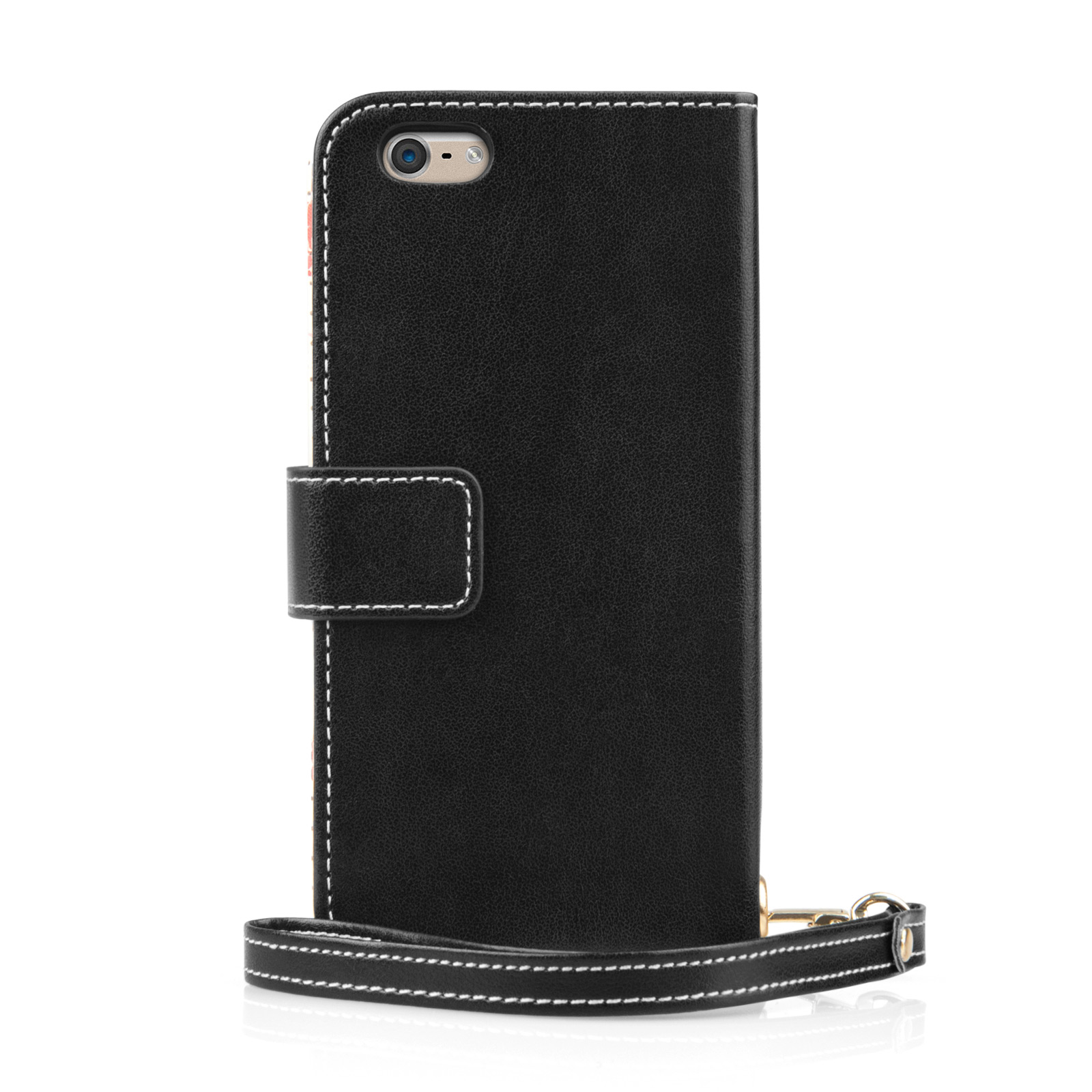 Caseflex iPhone 6 and 6s Leather-Effect Wallet Case – Black with Floral Lining