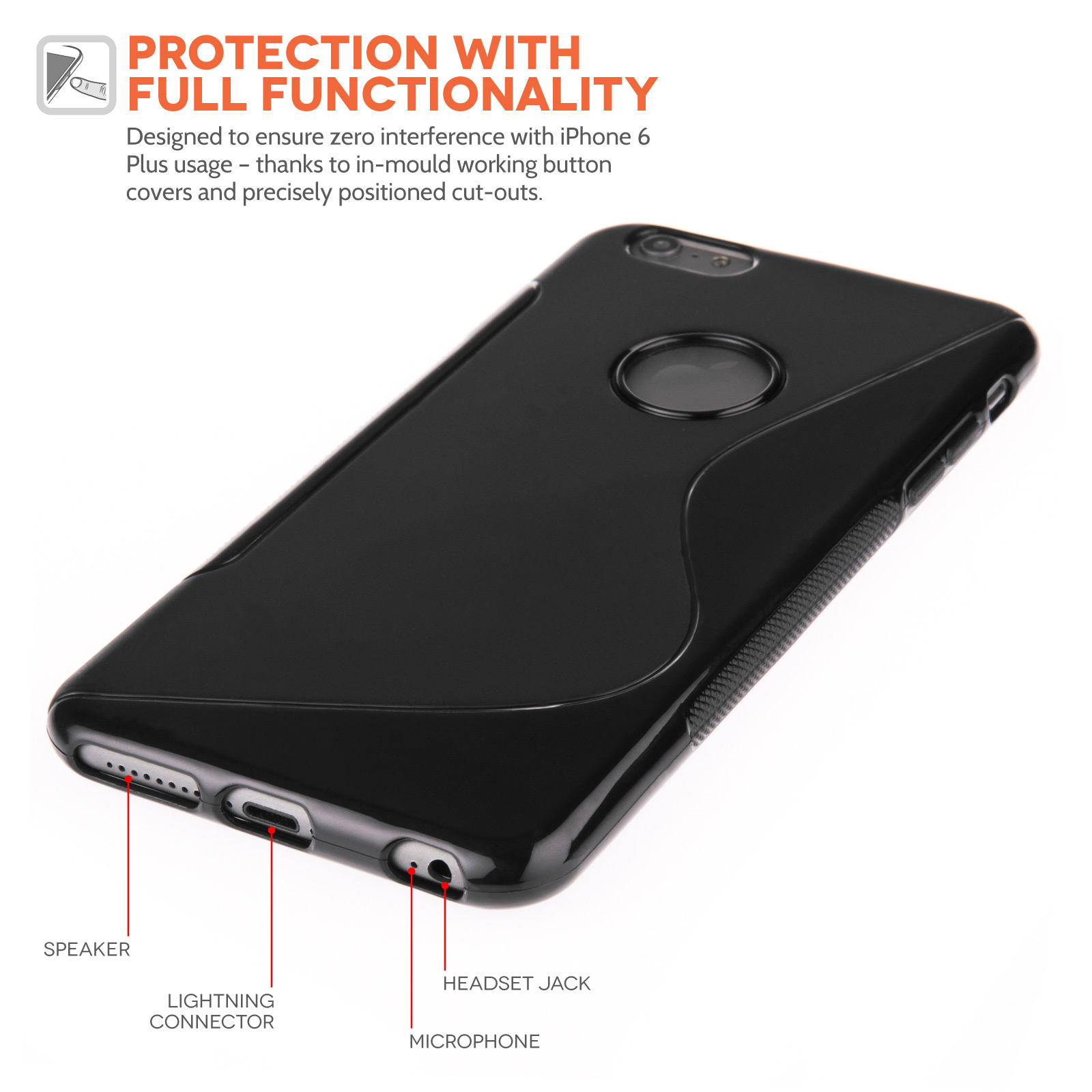 Caseflex iPhone 6 Plus and 6s Plus Silicone Gel S-Line Case - Black