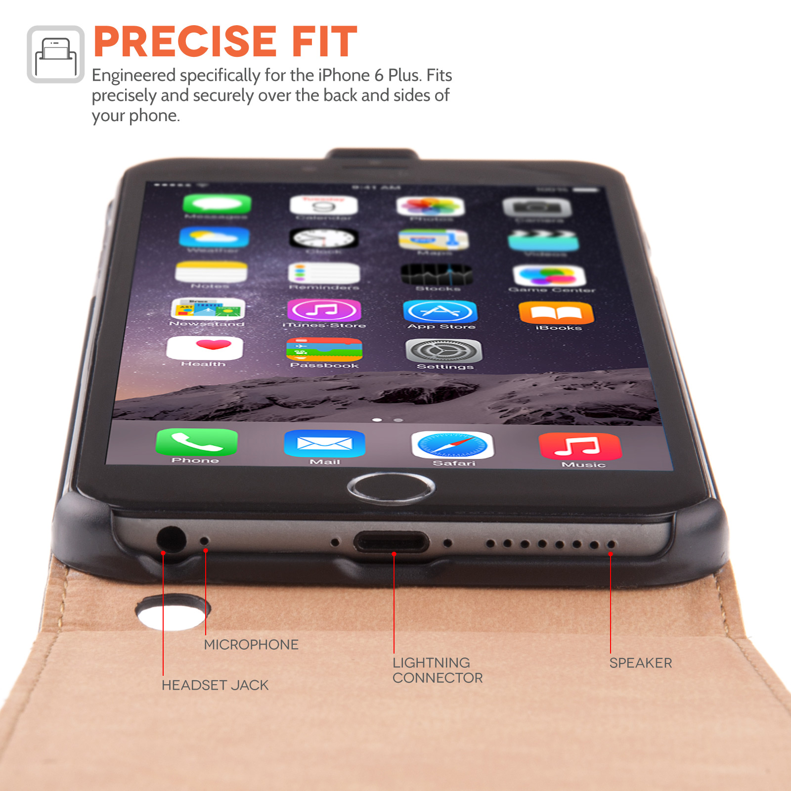 Caseflex iPhone 6 Plus and 6s Plus Real Leather Flip Case - Black