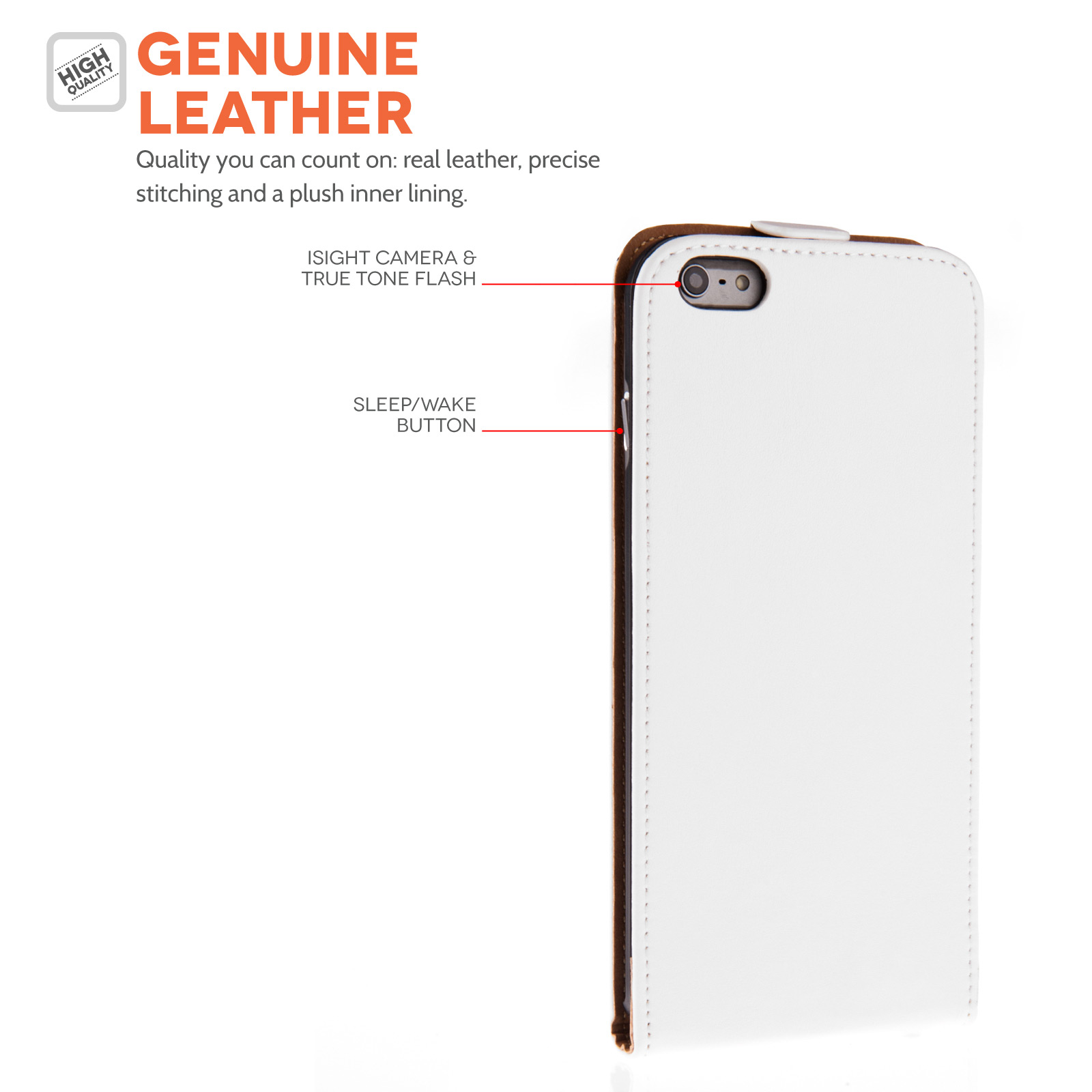 Caseflex iPhone 6 Plus and 6s Plus Real Leather Flip Case - White