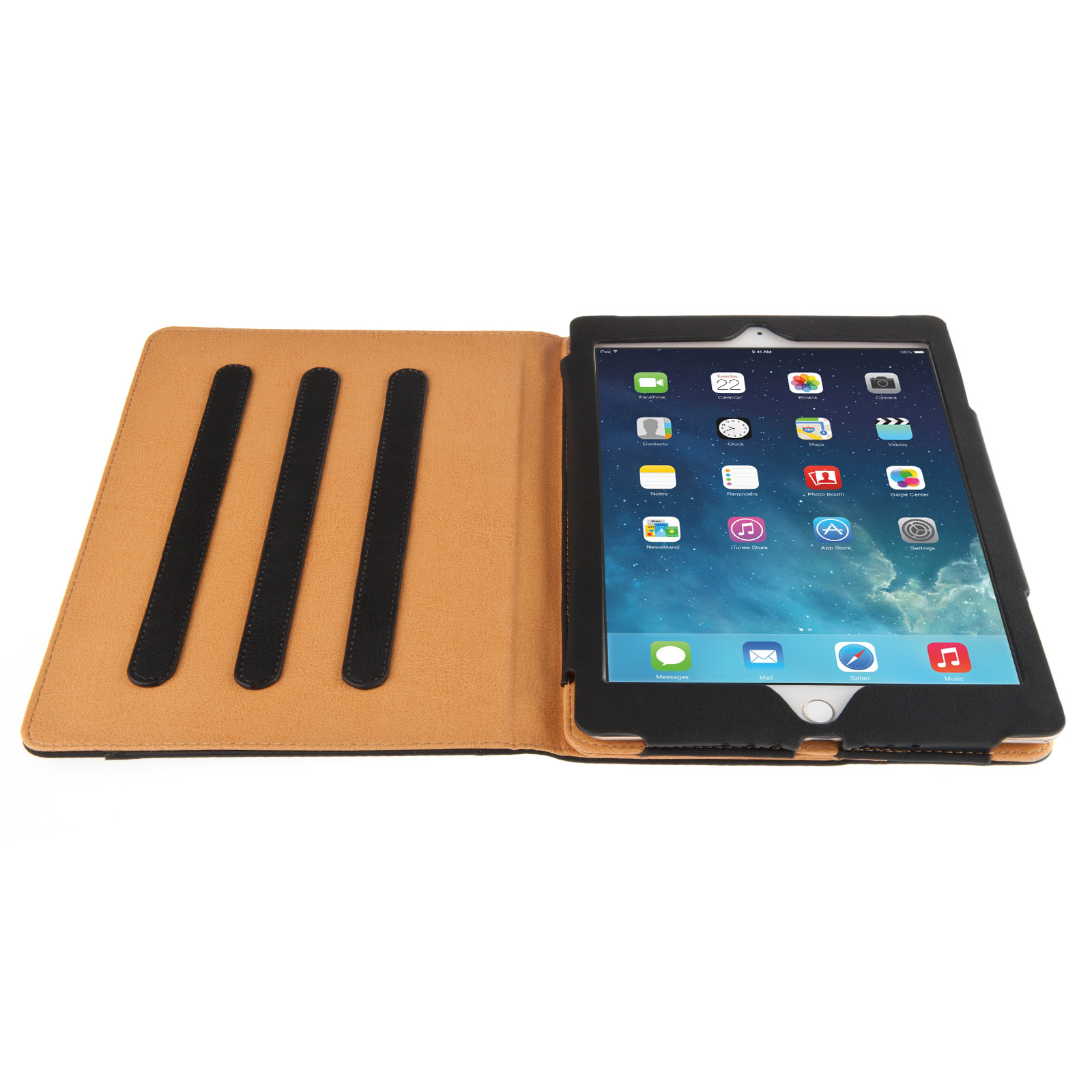 YouSave iPad Air 2 PU Leather Magnetic Closing Stand Cover – Black with Tan Lining 