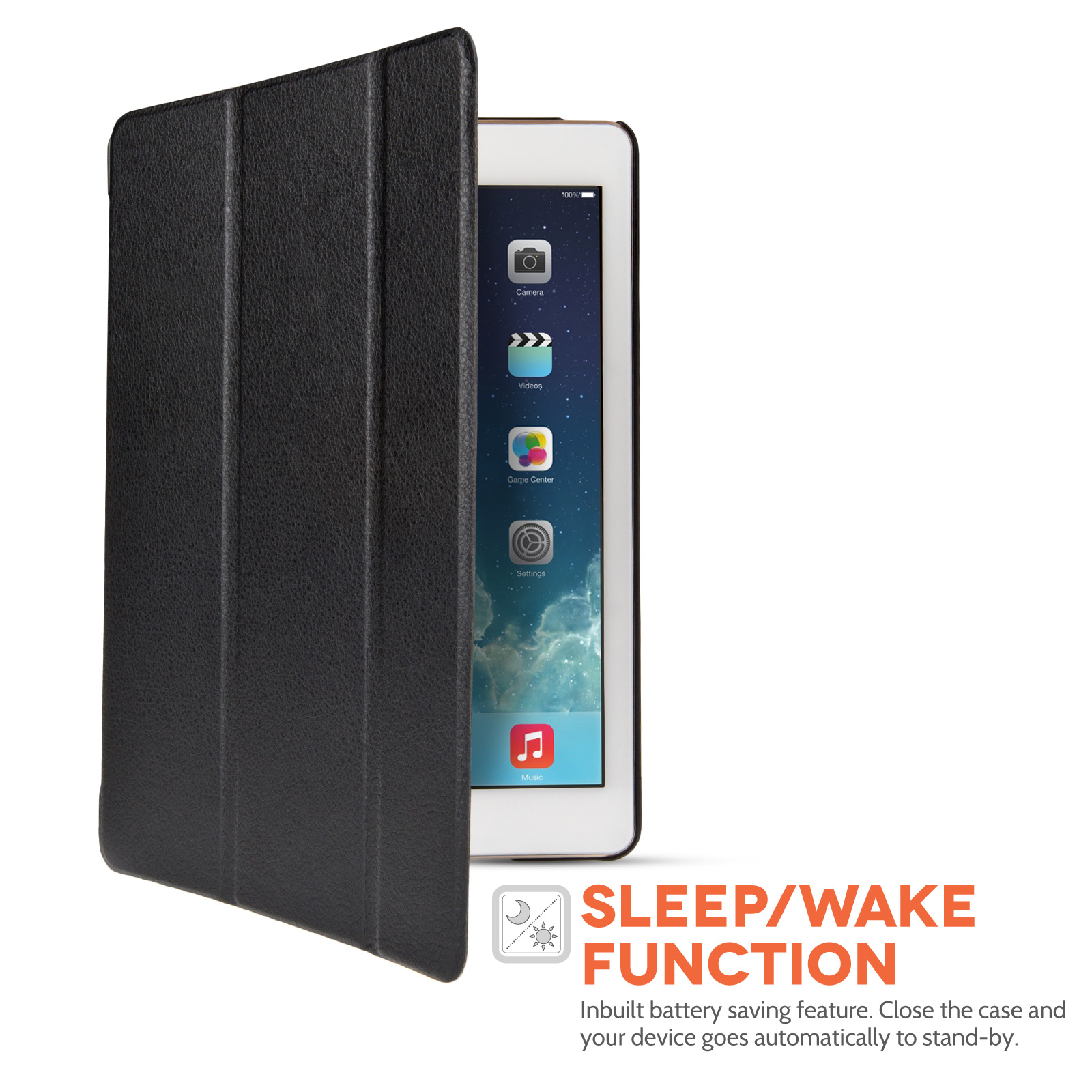 YouSave iPad Air 2 PU Leather Smart Cover with Sleep/Wake and Stand Functions Black