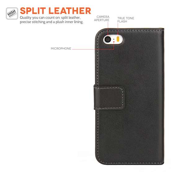 Caseflex iPhone SE Real Leather Wallet Case - Black