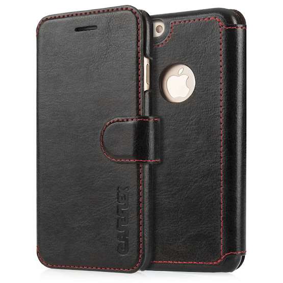 Caseflex Apple iPhone 8 Real Leather Wallet With Red Lining - Black