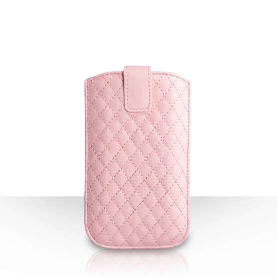 Caseflex Diamond Pattern PU Leather Auto Return Pull Tab Pouch (M) - Baby Pink