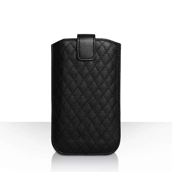 Caseflex Diamond Pattern PU Leather Auto Return Pull Tab Pouch (L) - Black