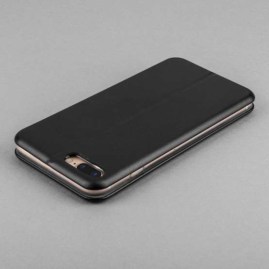 Apple iPhone 7 Plus PU Leather Stand Wallet Felt Lining ID Slots - Black