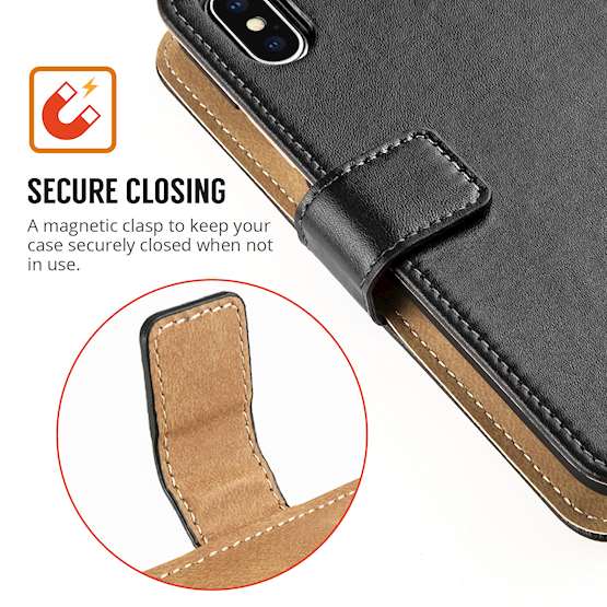 Caseflex Apple iPhone X Real Leather Wallet - Black (W) (Retail Box)