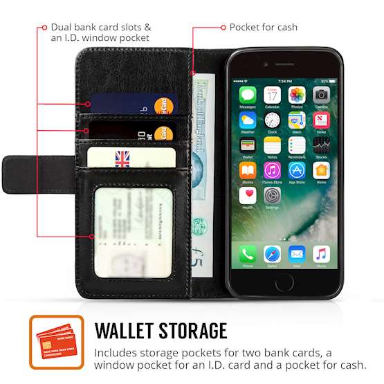 iPhone 8 Id Real Leather Wallet - Black