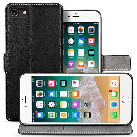 iPhone 8 Pu Leather Slim Wallet Stand Case - Black