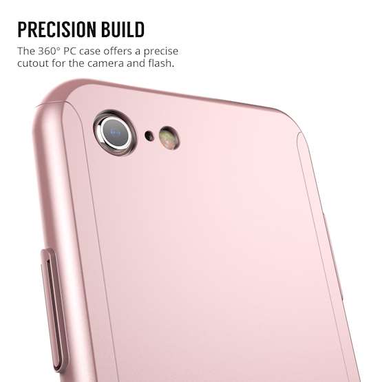 iPhone 8 PC Hybrid Case W/ Tempered Glass Cover - Rose Gold