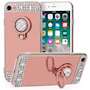 iPhone 8 Case, Mirrored TPU Gel - BLING Case - Jewelled Design - Ring Stand - Slim Soft Back Cover - Rose Gold