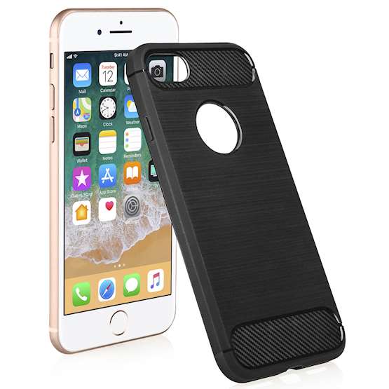 Apple iPhone 8 Carbon Fibre Tpu Case Silicone Cover - Black