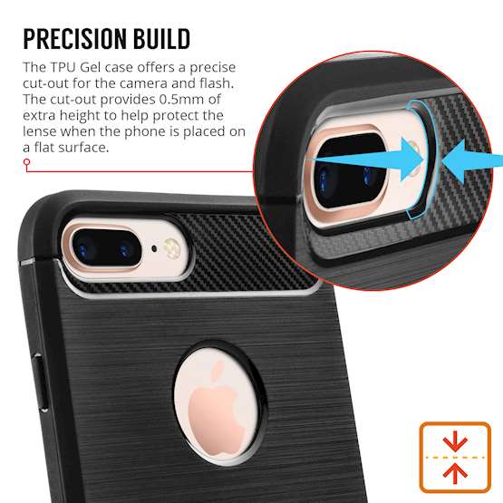 iPhone 8 Plus Case, Carbon Fibre Textured Gel Cover | Shock Absorbing | Lightweight & Slim TPU Gel Protection - Black