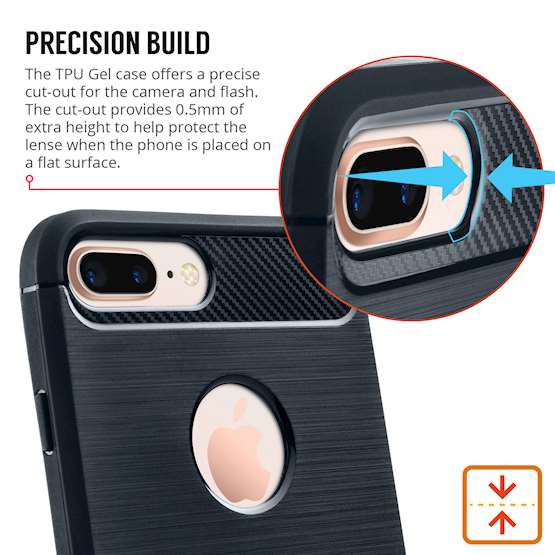 iPhone 8 Plus Case, Carbon Fibre Textured Gel Cover | Shock Absorbing | Lightweight & Slim TPU Gel Protection - Blue